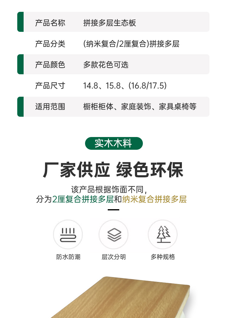 纳米复合多层二厘多层拼接生态板装修板材衣柜板家具板橱柜